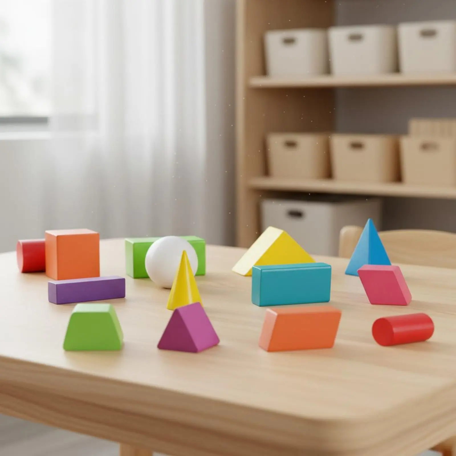 16 Pieces Geometric Block Set Polished Painted Geometric Blocks Shape Blocks Fine Movement Skills Educational Play Bright Colors
