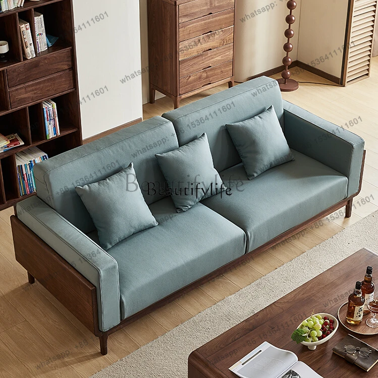 

56 Северный Американский Черный Орех Деревянный Диван Скандинавский Современный Минималистский Кожаный Диван Комбинация Домашняя Гостиная