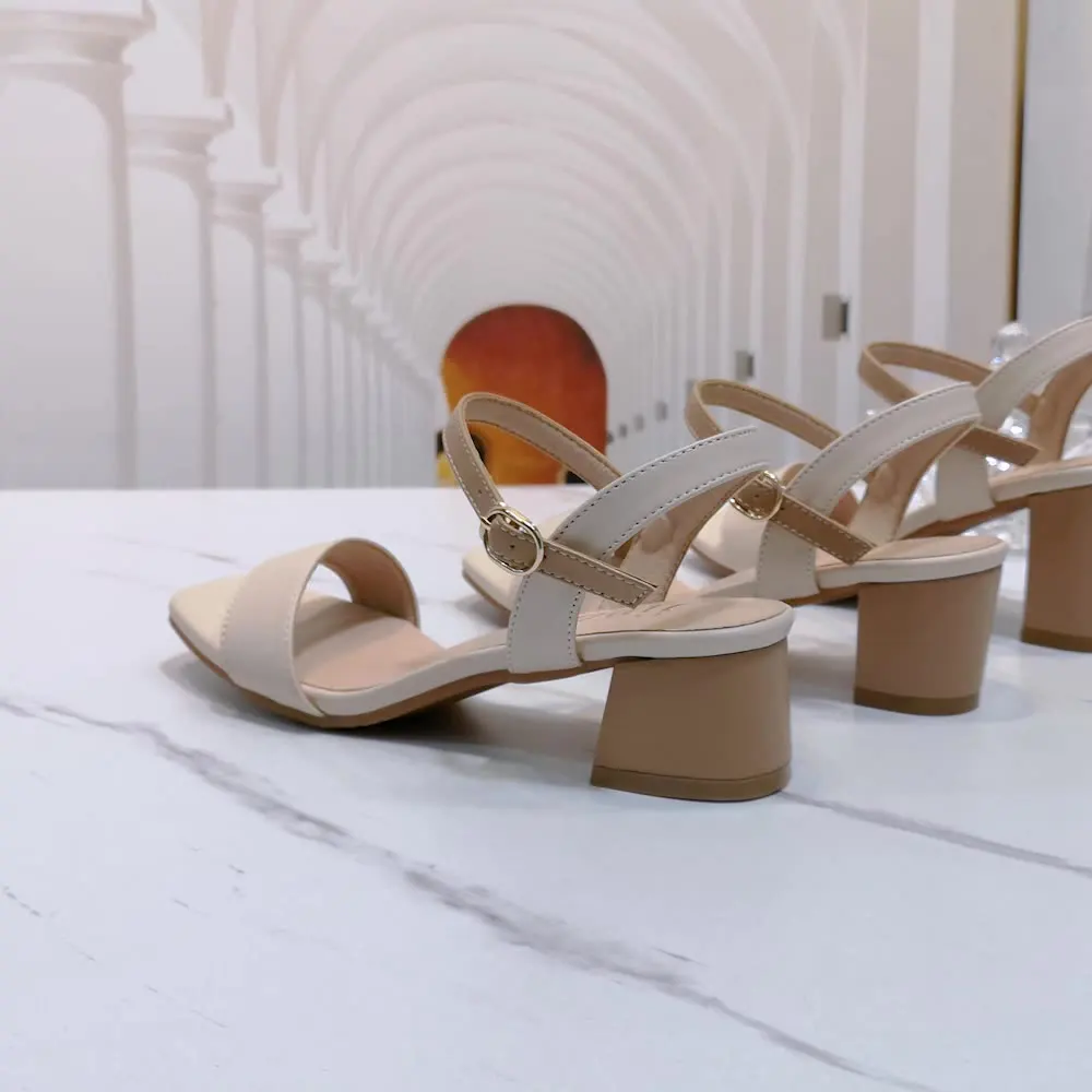 2024 Sandali Fibbia Scarpe nere per le donne Med Tacchi trasparenti Nuovo Beige Estate Cinturino medio Basso comfort Ragazze Blocco Microfono di