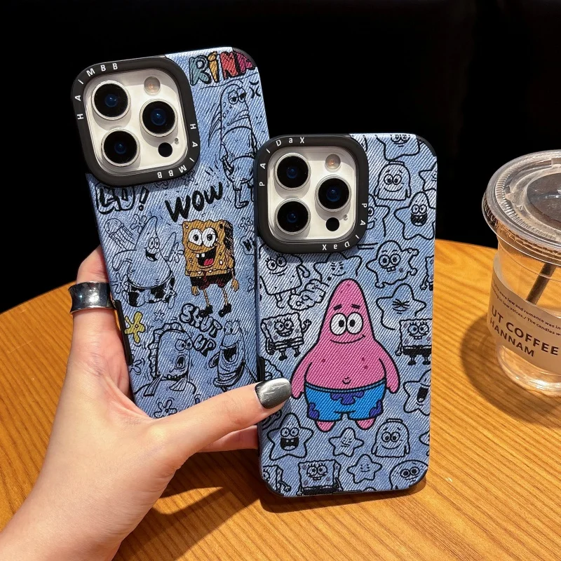 

Cute Cartoon S-SpongeBob P-Patrick Star Cowboy Magsafe Wireless Charge Case for iPhone 11 12 13 14 15 16 Pro Max Magnetic Cover