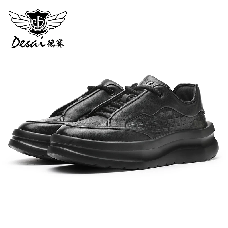 DESAI Sneakers Men Casual Shoes Genuine Leather Soft Breath Mens Thick Bottom Male Shoes Outdoor Comfortable 2023 New