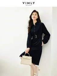 Vimly Cotton 100% Corduroy Shirt Dresses for Women 2023 Autumn Winter Elegant Thick Warm Lapel Belt Dress Female Vestidos M2767