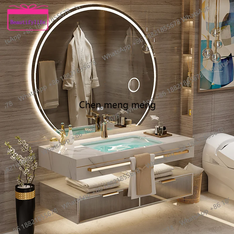 YL  Luxury Floating Modern Bathroom Cabinet Mirror Led Light Smart Vanity Toilet Cabinet Space Saver Mobile Da Bagno Furniture
