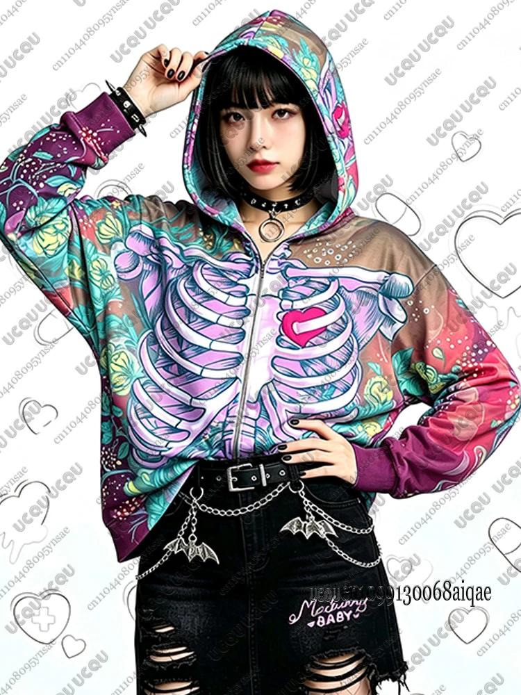 2026 Herbst Winter Gothic Kawaii Halloween Hoodies für Damen, modische dunkle Reißverschluss-Hoodies, Outdoor-Mäntel, Kawaii Hoodies für Mädchen – Detail 10