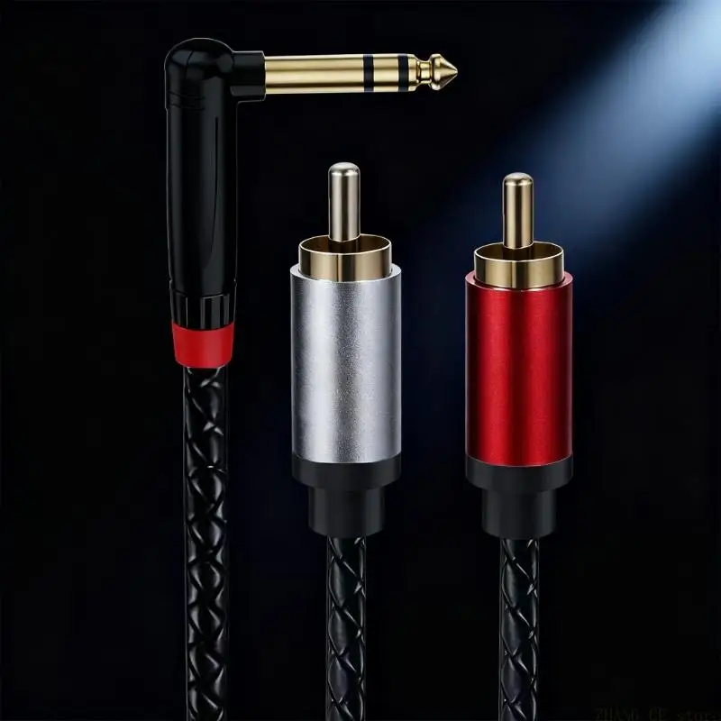 M5TD 90 Degree Angled TRS Male To 2RCA Connectors Metal Housing Noise Reductions Cable