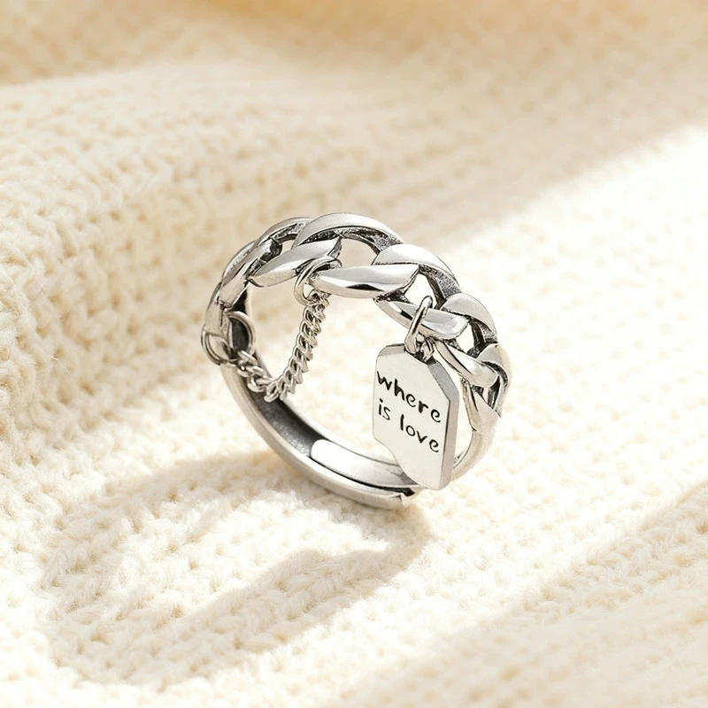 

Chain Tassel Letters Finger Rings For Women Creative Vintage Fashion Personality Birthday Party Jewelry Gifts кольца