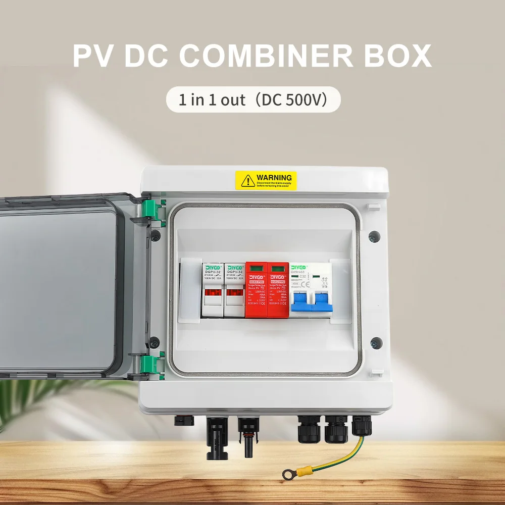 500V 1 In 1 Out PV DC Combiner Box IP65 Waterproof Dustproof Box Surge Lightning Protection MCB 16A/20A/25A/32A/40A/50A/63A
