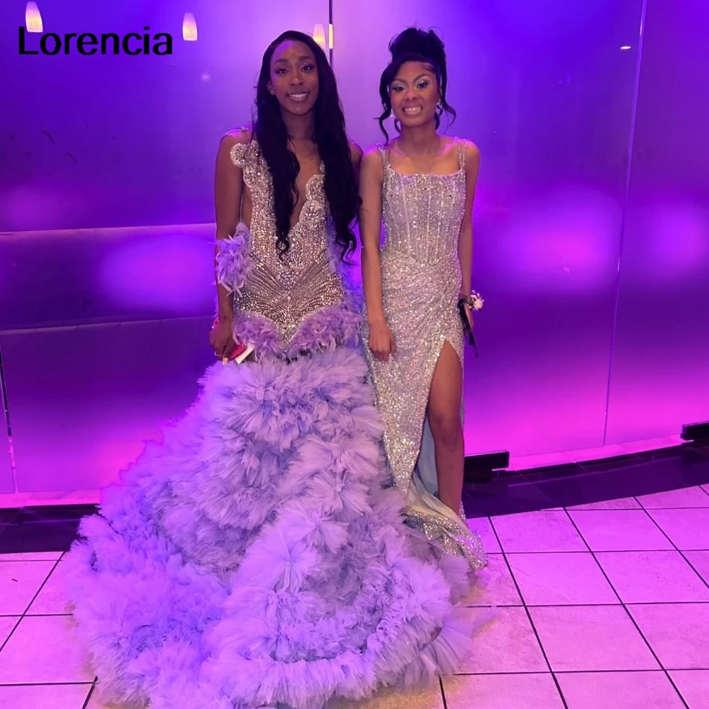 Customized Lavender Ruffles Prom Dress 2024 For Black Girls Rhinestones Silver Birthday Party Dress African Evening Gown YPD154