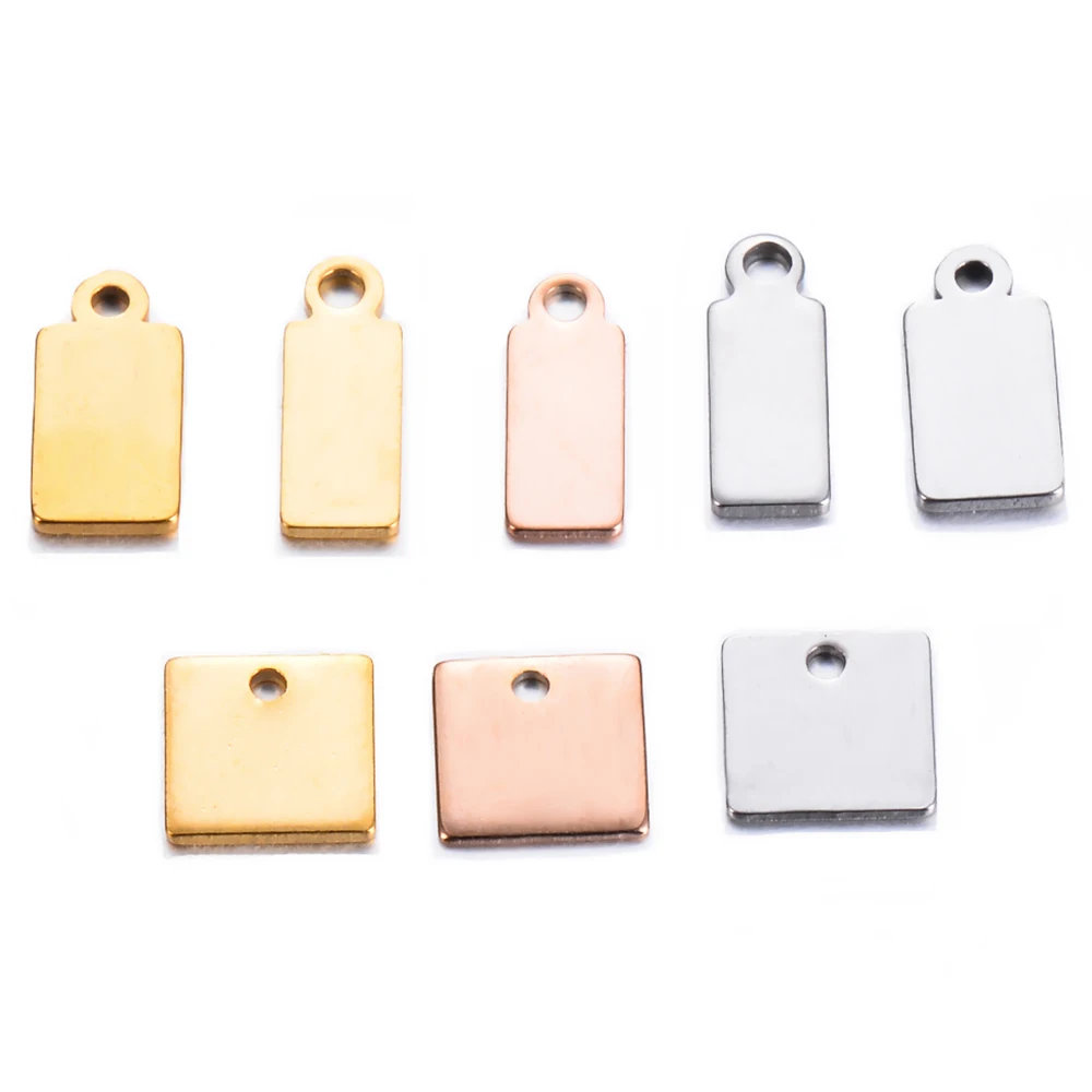 50pcs Silver Gold Rose Tone Stainless Steel Small Rectangle Tag for Logos DIY Charms Jewelry Finding Not Turn Off Color