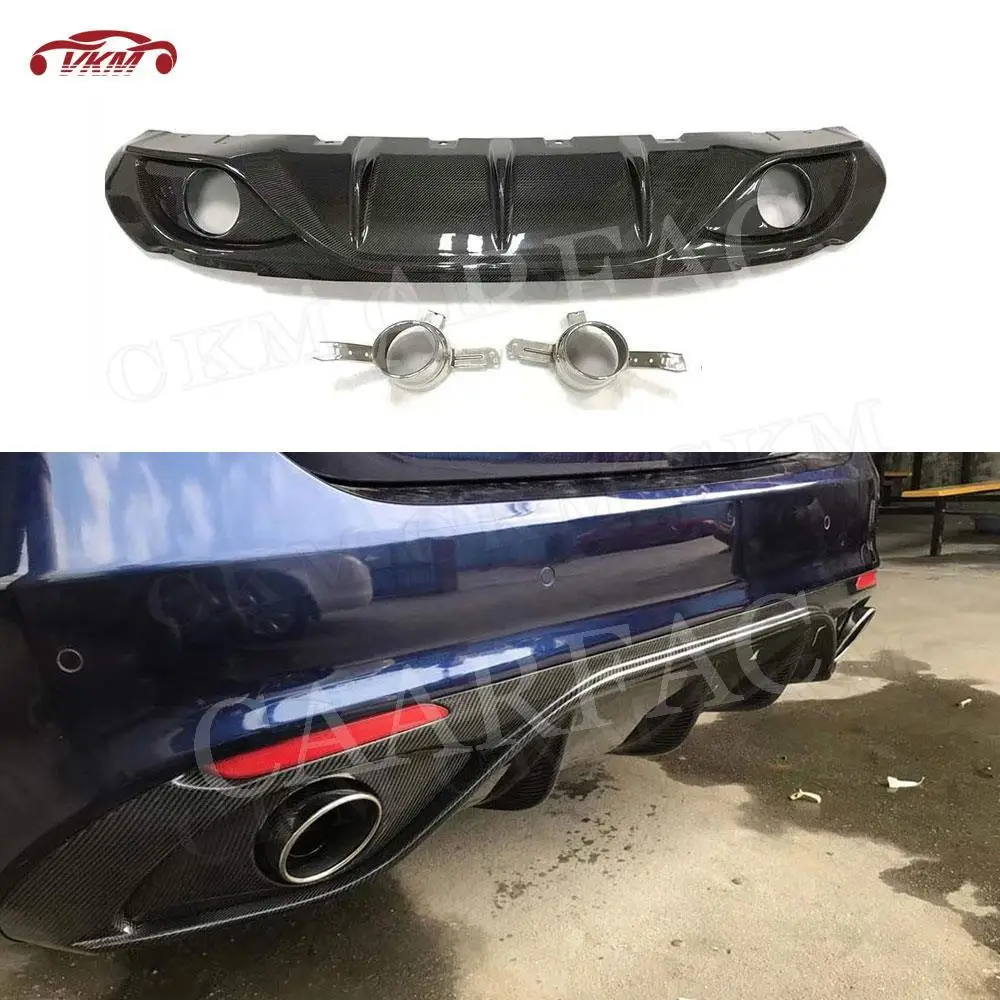 

Carbon Fiber Material Rear Bumper Lip Trunk Diffuser with Exhaust Tip Reflectors Sport/Standard For Alfa Romeo Giulia 2016-2018