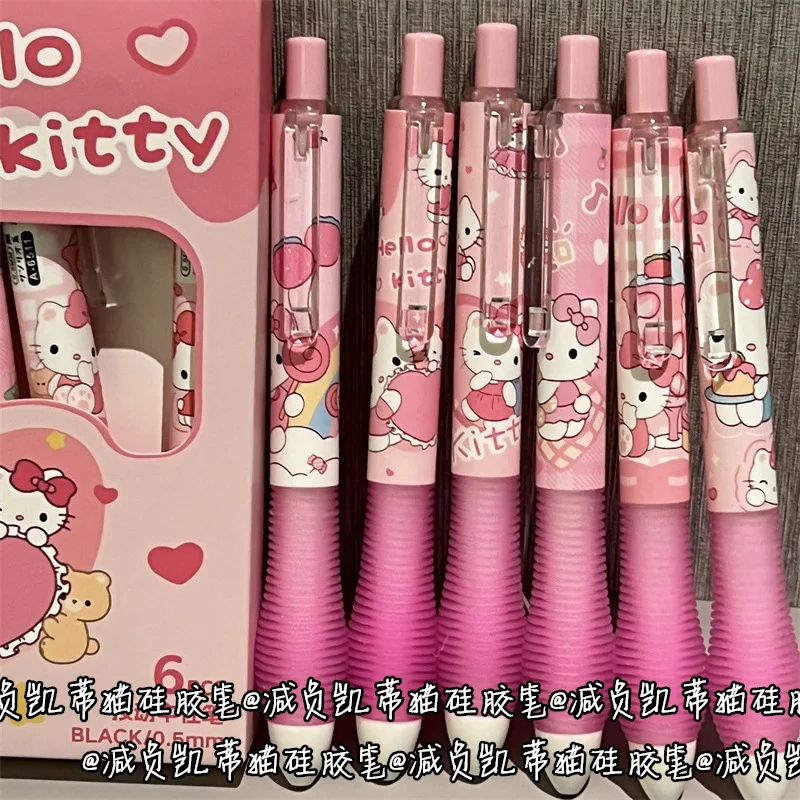6PCS/Set Cartoon Hello Kitty Gel Pen ST Tip Quick Drying Neutral Pen Soft Grip Press 0.5mm Ballpoint Pen Smooth Writing Supplies view 4