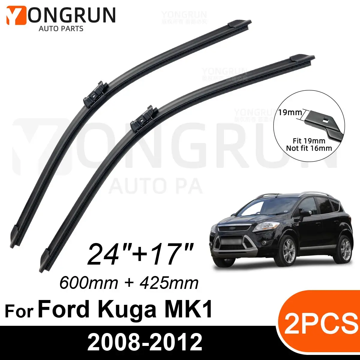 

Car Front Windshield Wipers For Ford Kuga MK1 2008-2012 Wiper Blade Rubber 24"+17" Car Windshield Windscreen Accessories