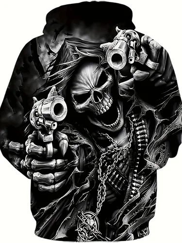 Imagen 2 del producto Nueva moda sudadera con capucha 3D para adultos con un novedoso diseño de calavera gótica, sudadera informal de manga larga con bolsillos para uso diario