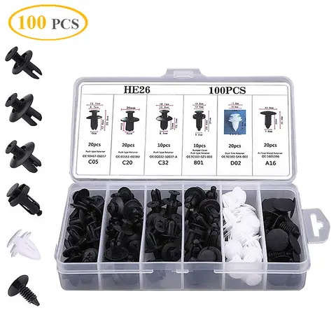 100Pcs 자동차 플라스틱 클립 패스너 나사 바디 푸시 리테이너 핀 리벳 범퍼 패널 인테리어 장식 혼합 자동차 액세서리