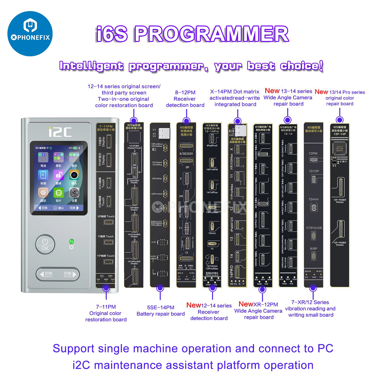 I2C i6S JC V1SE Programador Inteligente, Face ID, Tela da Bateria, Cor Original, Função True Tone, Reparação Matriz Dot, iPhone 6-15PM