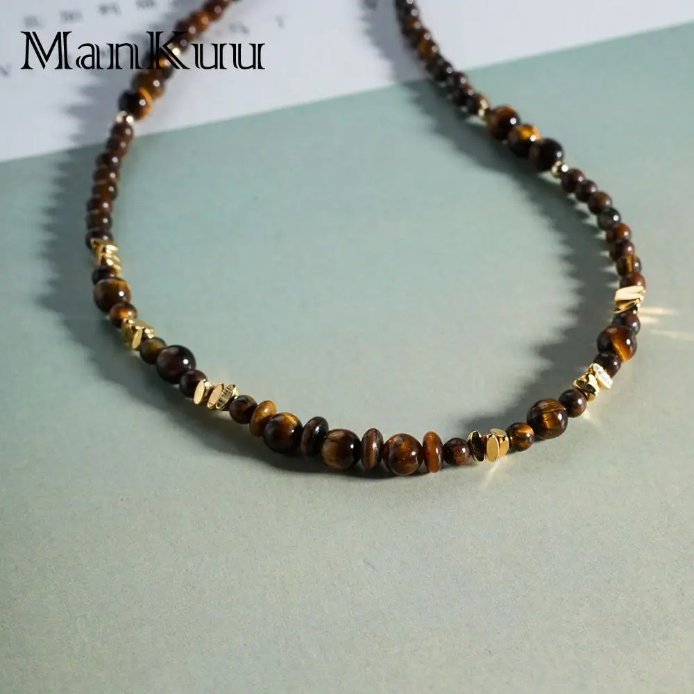 Natural Tiger-Eye Stone Choker for Women Men Dainty Adjustable Boho Fashion Collarbone Necklace Psychic Energy Jewelry