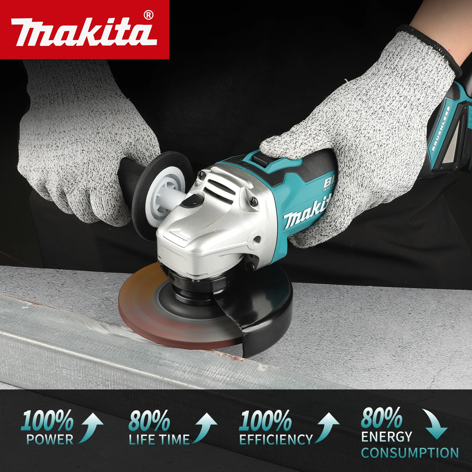 DGA504 125mm Brushless Cordless Angle Grinder Four Speed Adjustable Speed Machine Cutting For Makita 18v Battery Pins