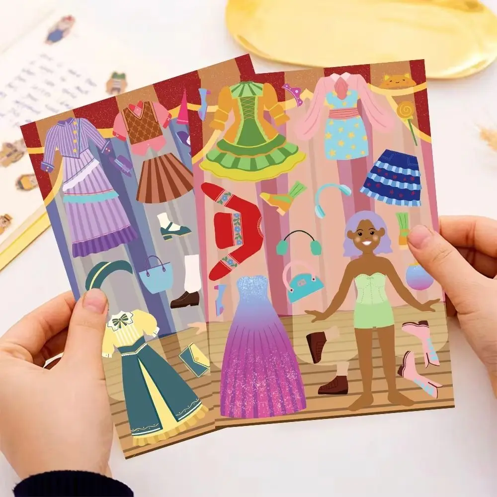 8PCS New Cute Princess Dress Up Puzzle Stickers Reusable Creative Luggage Sticker Cartoon Waterproof Scrapbooking Materials