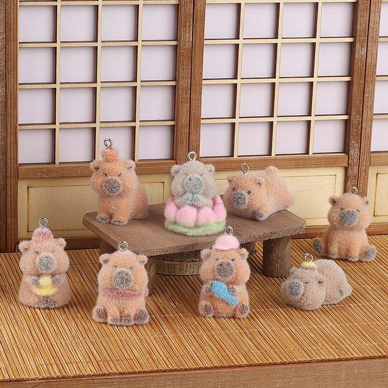 

10Pcs Mini Flocking Animal Figurines Desktop Miniature Decor Cute Elephant Cat Capybara Creative Resin Ornaments Zen Succulent