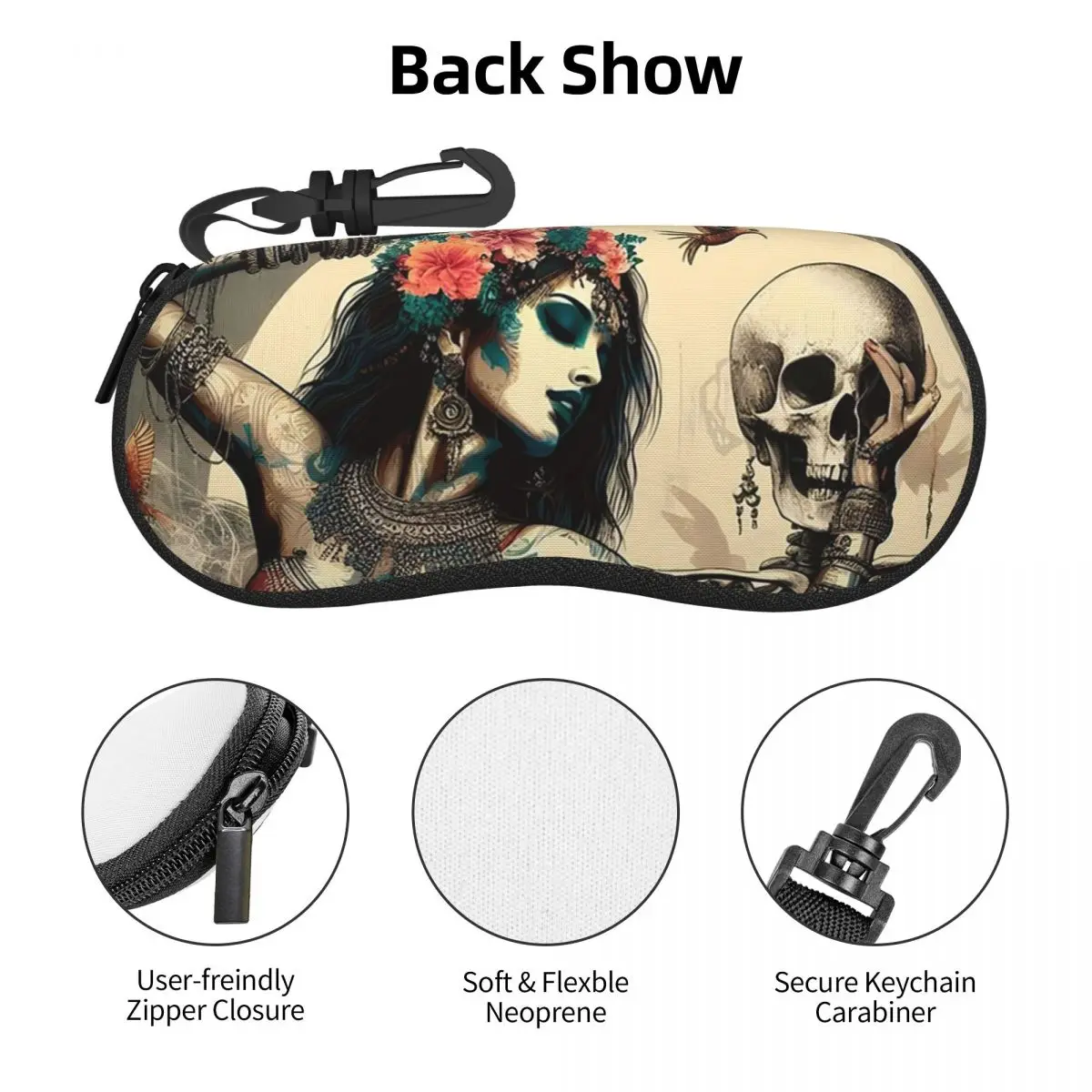 알렉산더 고딕 라스 엘레간테스 걸스 데이 오브 데드 스컬 쉘 안경 케이스 휴대용 선글라스 박스 여성 남성 소프트 안경 가방
