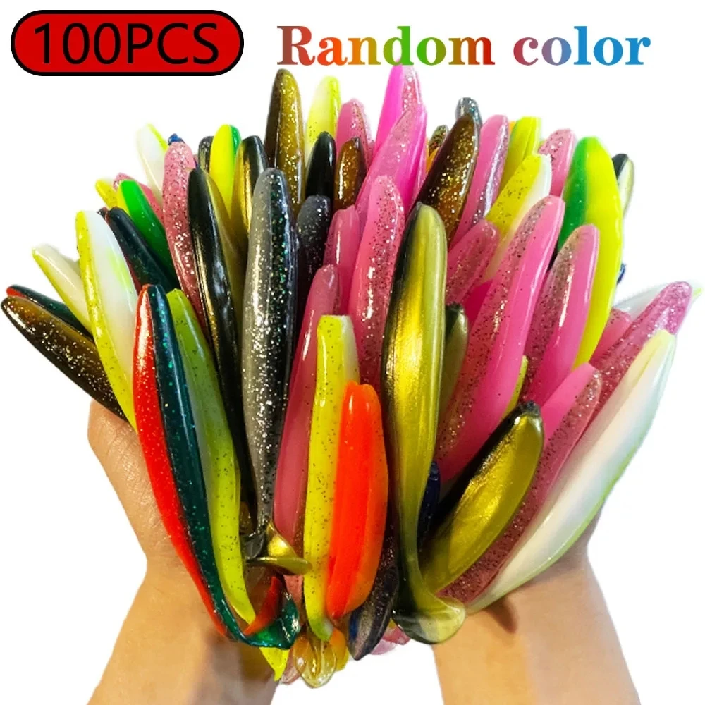 100pcs T Tail 70mm 90mm 120mm Shad Worm Soft Bait Artificial Bait Swimbait Bait Wobbler Soft Baits Silicone Fishing Sports