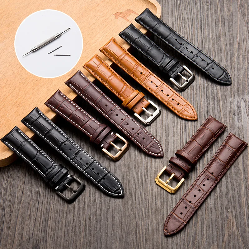 Genuine Leather Watch Band Universal Calfskin Wrist Strap Belt 12mm 13mm 14mm 15mm 16mm 17mm 18mm 19mm 20mm 21mm 22mm 23mm 24mm