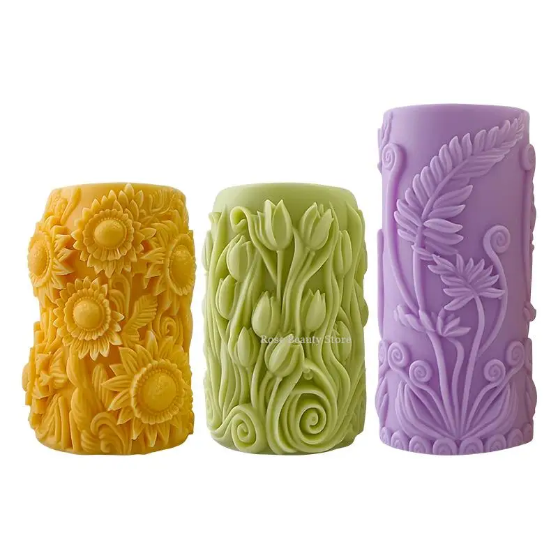Sunflower Cylindrical Candle Silicone Mold Diy Tulip Aromatherapy Soap Mold Wedding Craft Gift Making