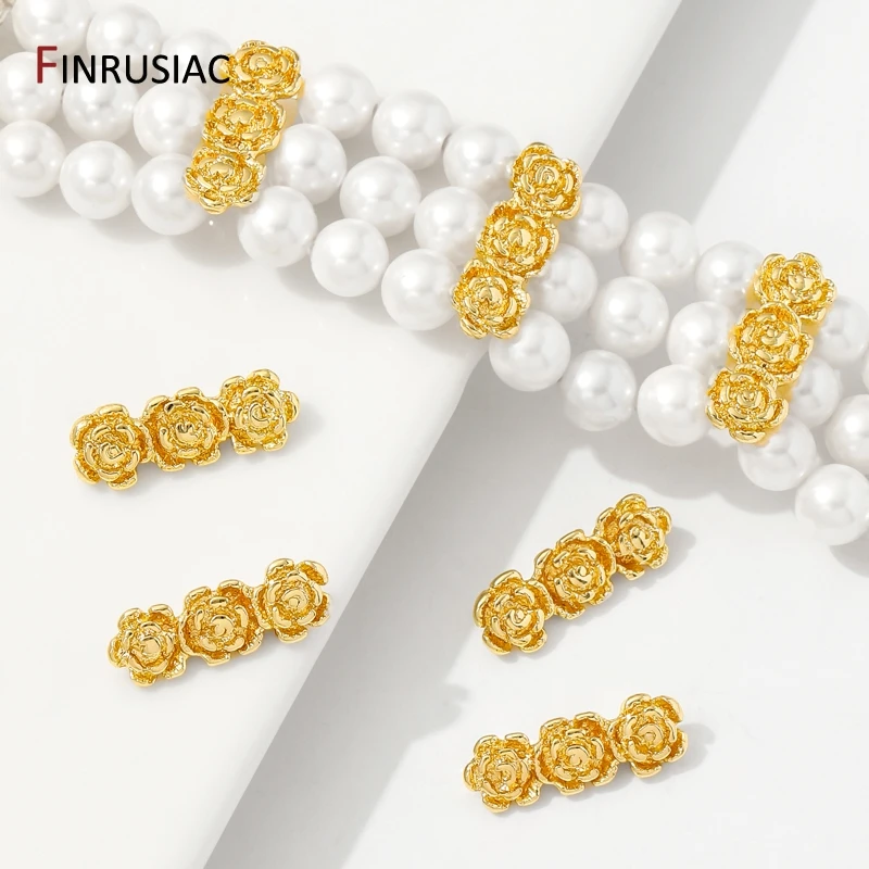 Separador de cuentas con forma de flor de rosa, chapado en oro de 18 quilates, para la fabricación de collares, separador para cuentas, suministros para la fabricación de pulseras y joyería DIY