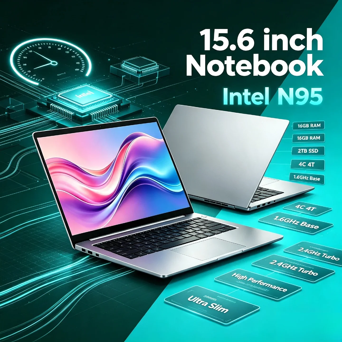 Intel N95 2026 15.6 Inch Portable Laptop 32GB DDR4 2TB SSD 7500mAh Backlit Fingerprint Office Gamer Notebook Pro Unit