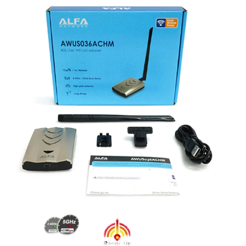 Imagem -02 - Alfa Awus036achm Adota Mt7610u Chipconjunto Dual-band 2.4g 5g600m Placa de Rede sem Fio Adaptador Wifi de Alta Potência para Windows Kali