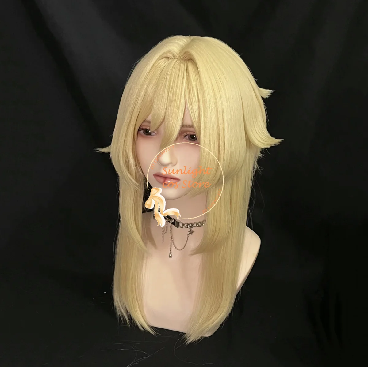 Game Traveller Lumine Cosplay Pruik 50Cm Mid Lange Blonde Scalp Lumine Anime Cosplay Pruiken Hoofddeksels Hittebestendig Synthetisch Haar