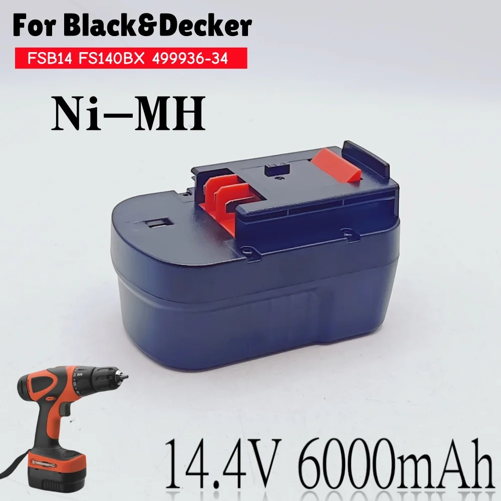 Ni-Mh Rechargeable Battery 14.4V 6000mAh For Black&Decker Power Tool Battery Replacement