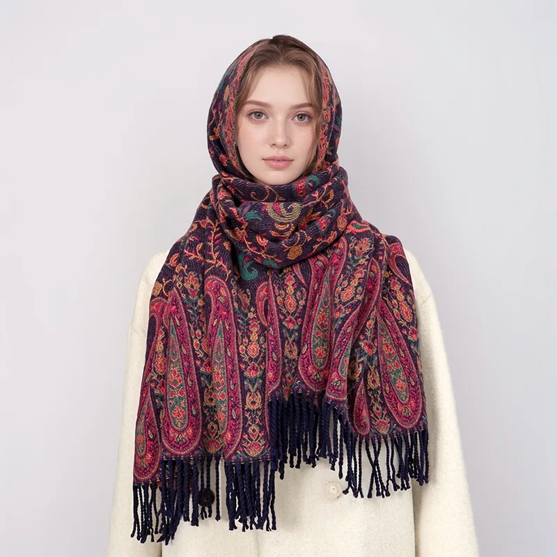 Paisley Pashmina Shawl Scarf Women Jacquard Cashew Flower Printing Scarves Female Tassel Travel Blanket Wraps Ethnic Shawls