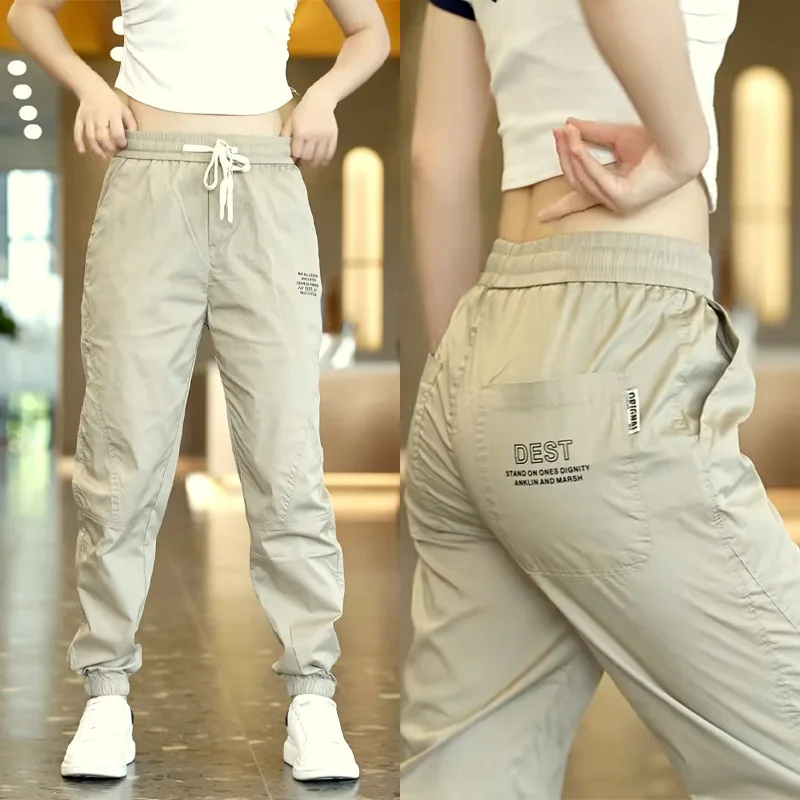 

Cheap Ice Silk Qui Dry Thin Casual Work Pants Men's Faion Ci Sle Polyester Fiber Summer Nine Points Sports Trousers