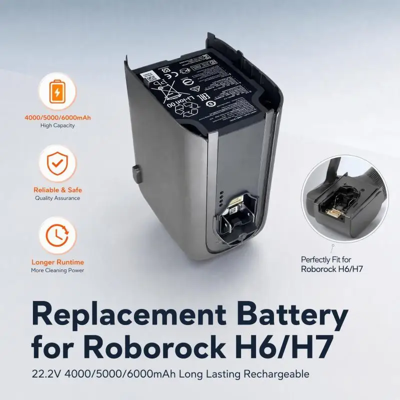 H6M1A H7M1A 22.2V 4000/5000/6000mAh Rechargeable Replacement Battery Fit for Roborock H6 H7 Cordless Handheld Vacuum Cleaner
