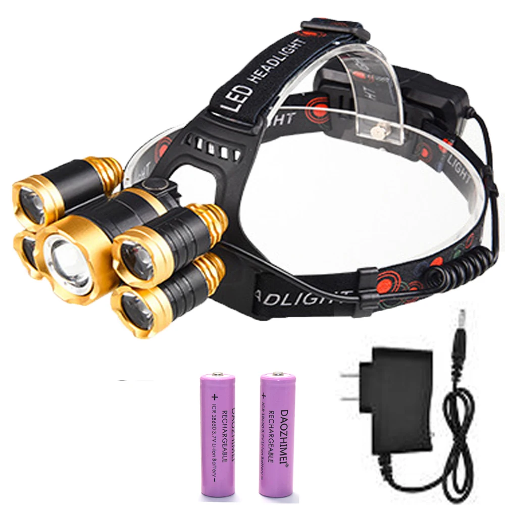 Super Bright LED Headlamp, 5LED Waterproof Headlight 4-Mode ZOOM Hunting Fishing, Exploration, camping Flash Light