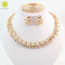 Vintage African Crystal Jewelry Sets For Women Wedding Bridal Accessories Gold Color Necklace Bracelet Earrings Ring Set