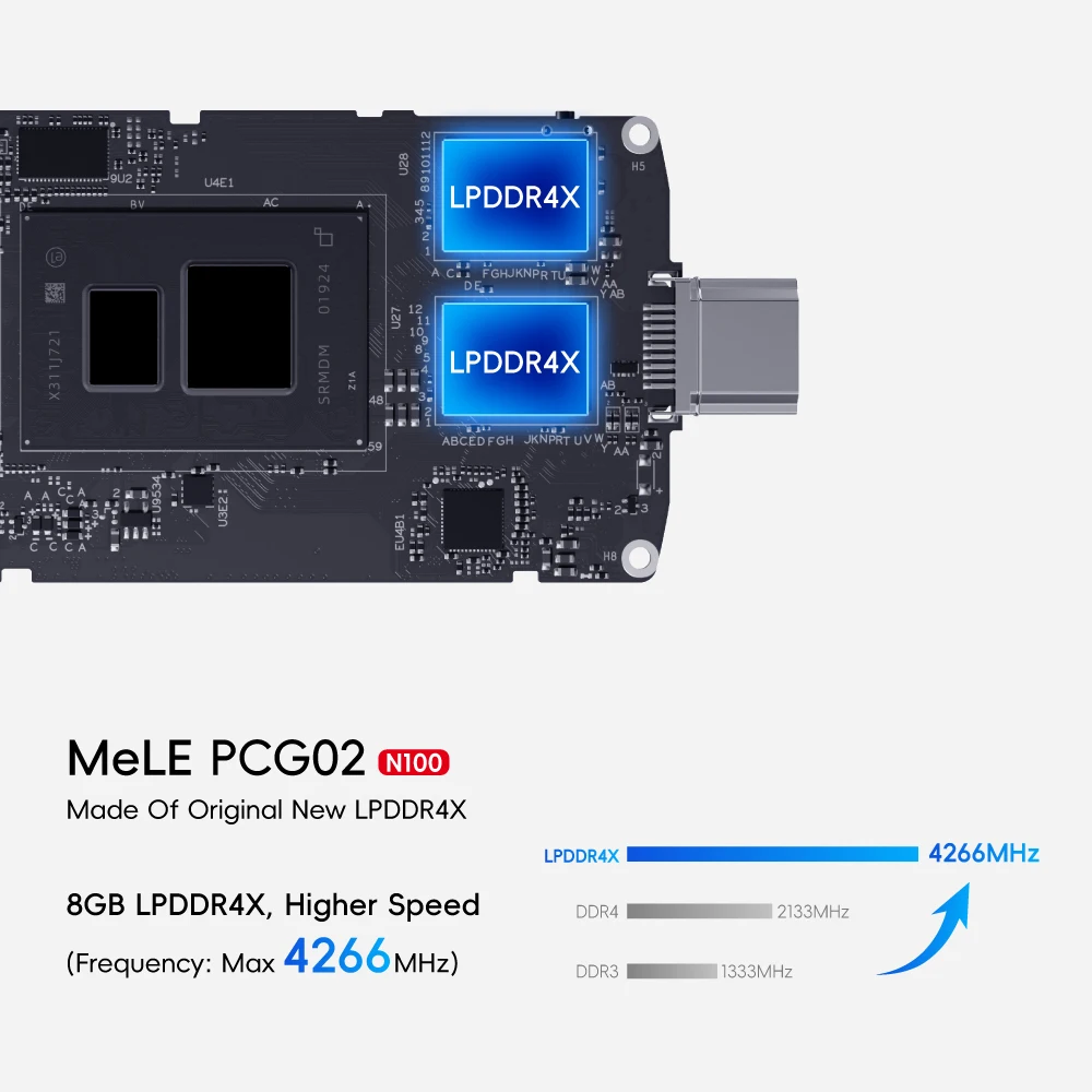 MeLE PCG02 Fanless Mini PC Stick N100 8GB LPDDR4 128GB Micro Desktop Computer with Full Function USB-C, 2.4G/5.0G WiFi, 4K HDMI