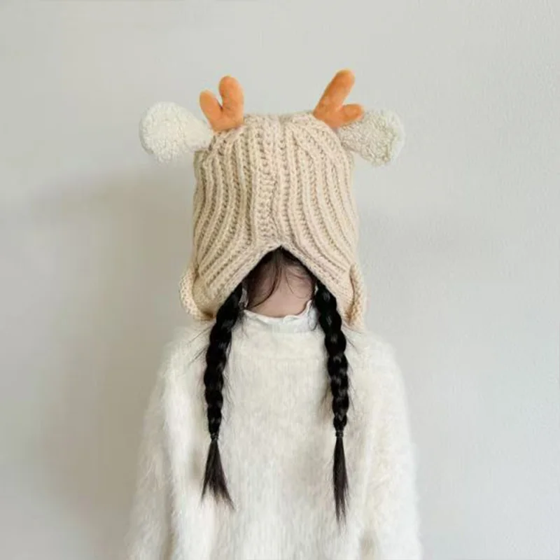 Winter Baby Stuff Hat for Boy Girls Accessories Knited Cap Kids Hat Fleece Warm Thick Winter Ear Kids Hat Baby Bonnet