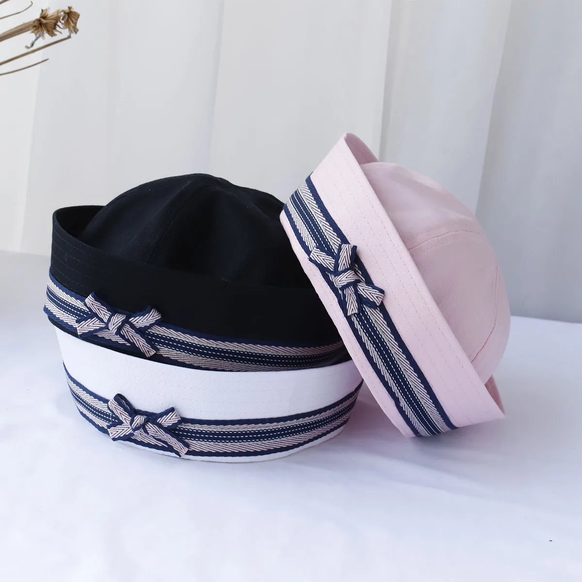 Navy Hat Flight Academic style Party Military Hat Comic Hat JK Clothing Hat Girl Lace Bow Round Top Hat retro Beret women's hat