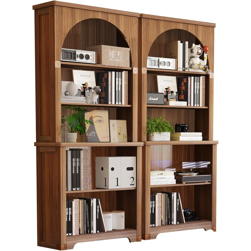 71 Inch High Narrow Bookshelf, Modern 5 Tier Arched Bookshelf with Open Display Storage Rack for Office, Living Room