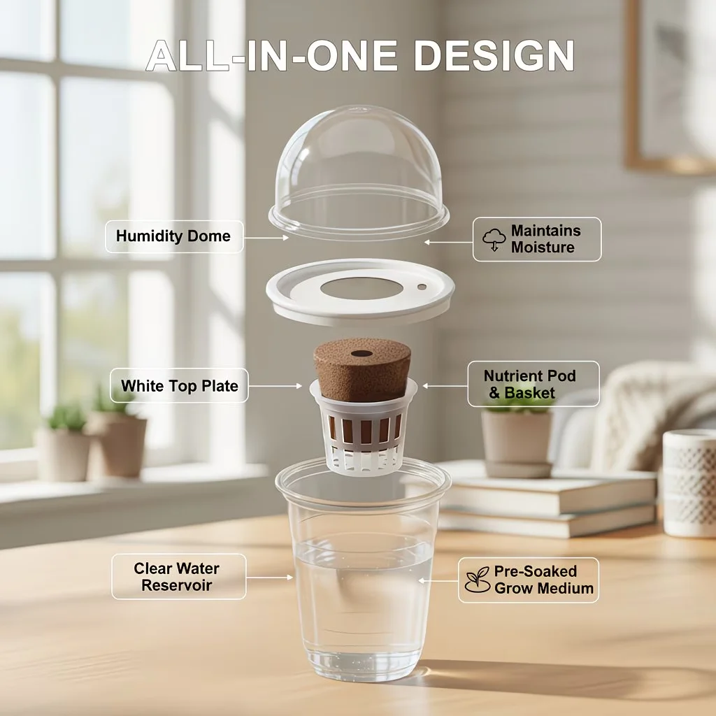 5 Sets Cylindrical Transparent Hydroponic Flower Pot, Closed Hydroponic Cup with High Clarity, Easy to Observe Plant Root Growth
