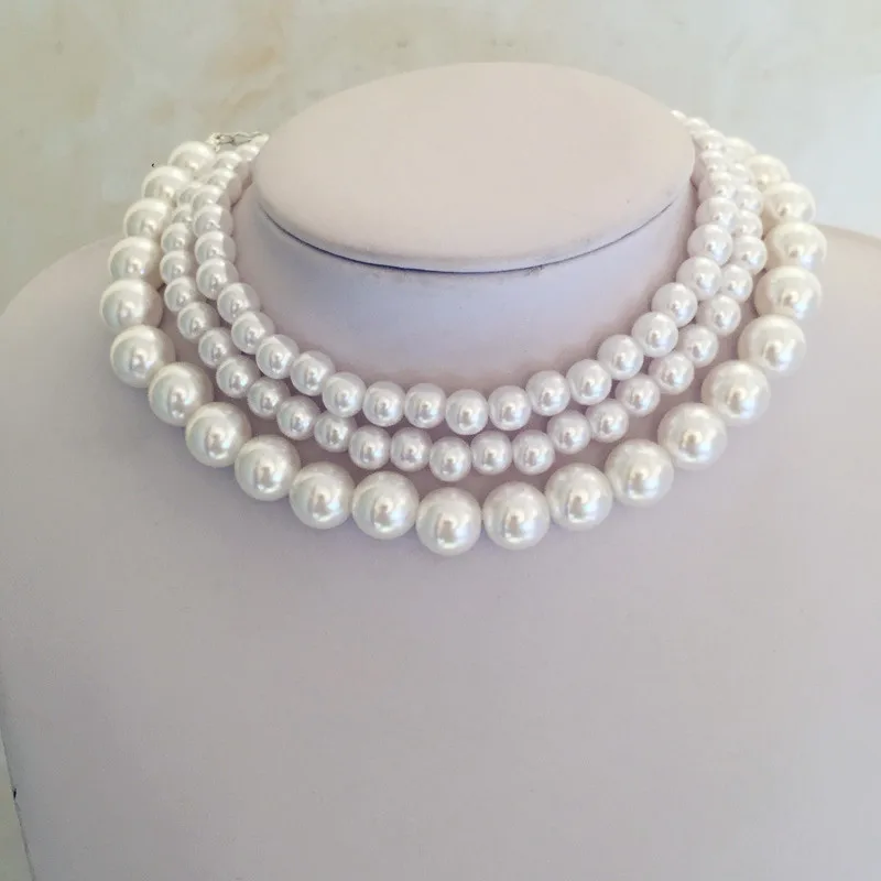 Multi-Layer White Imitation Pearl Necklace Bead Chain Punk Ladies Wedding Short Clavicle Necklac Girl Charm Banquet Jewelry