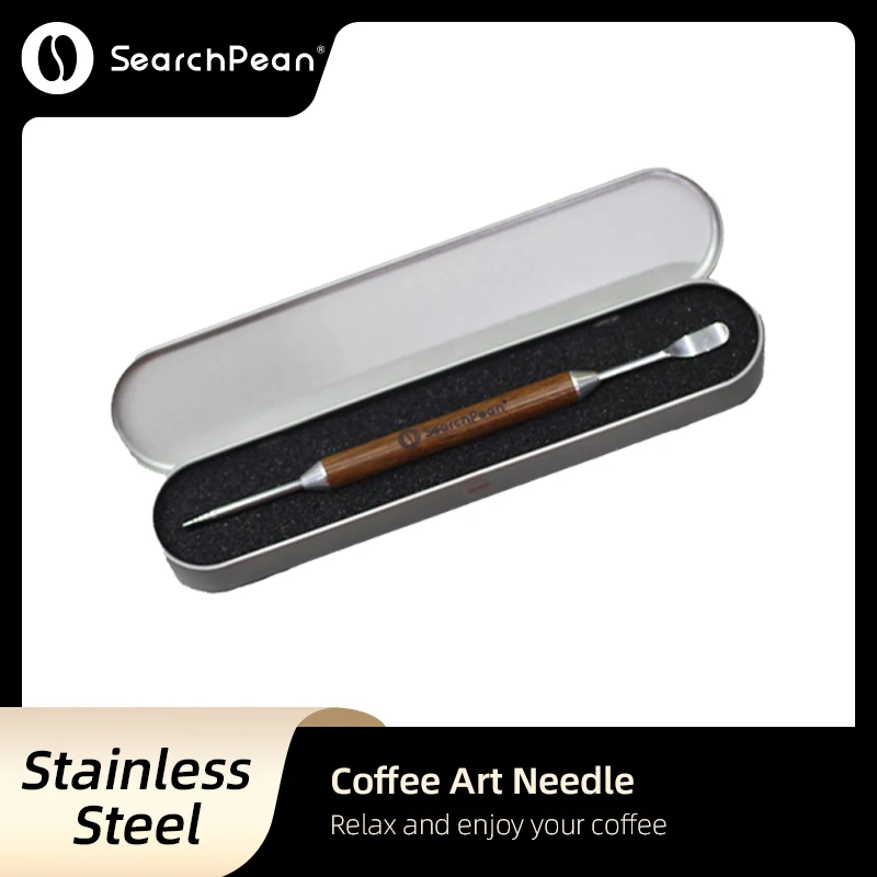 SearchPean Coffee Art Needles Cappuccino Espresso Coffee Decorating Wooden Handle Tamper Creative Pull Flower Needle Gift