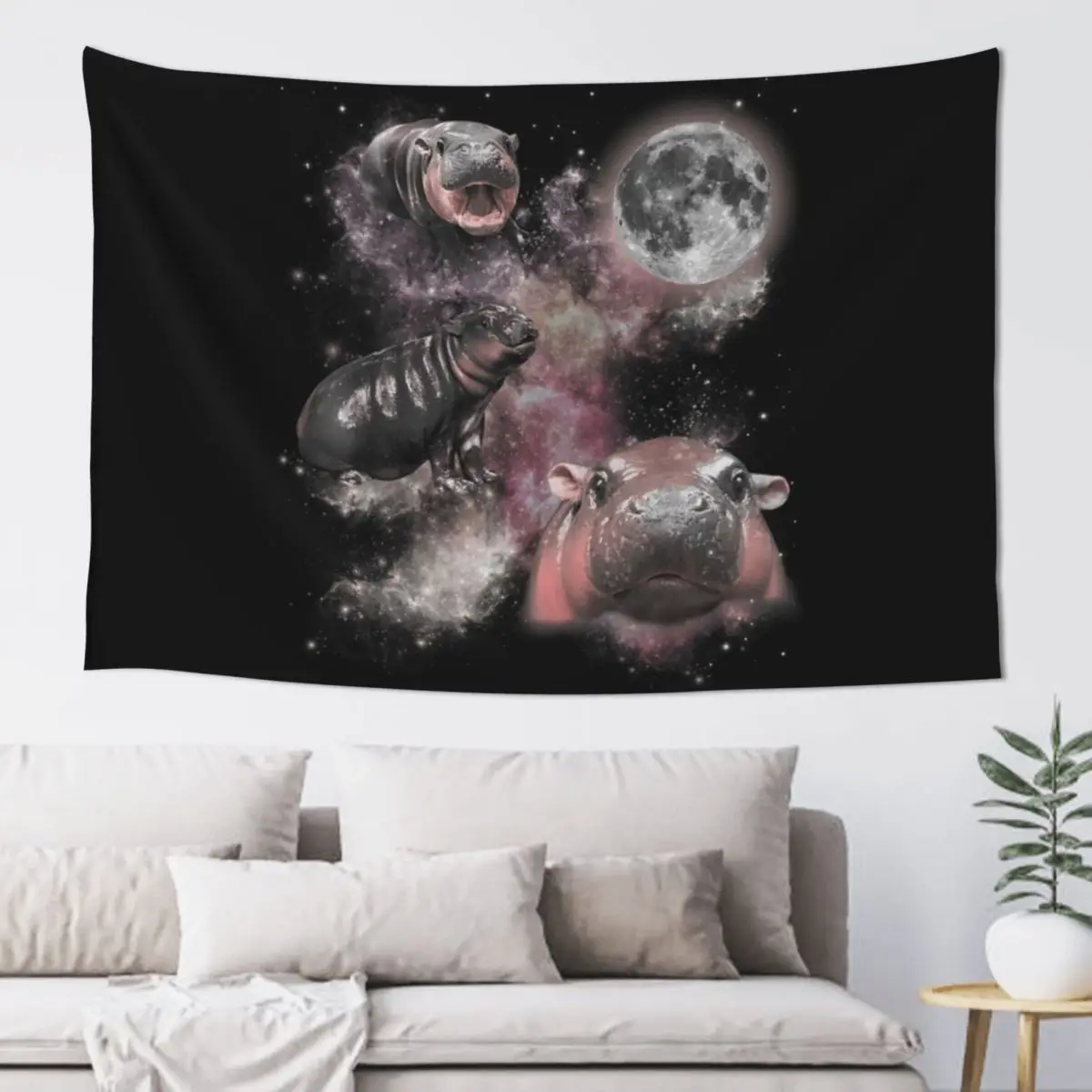 

Moo Deng Three Moo Deng Moon Funny Hippo Tapestry Home Decorations Christmas Decoration Room Decoration Aesthetic Tapestry