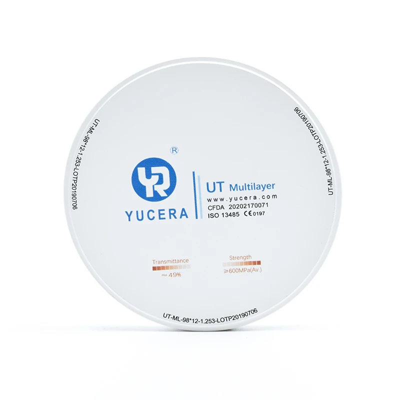 Yucera High Translucency Zirconia Disc For Cad Cam Milling Machine UT-ML 98*10mm Dental Zirconia Block