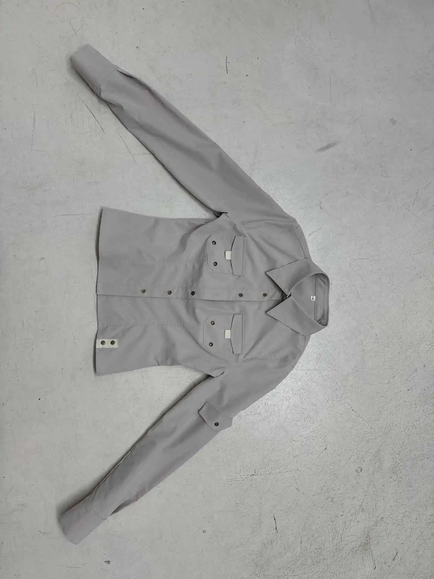 Workwear สไตล์การออกแบบกระเป๋า Splicing เอว cinching slimming อารมณ์สบายๆเผ็ดสาวเสื้อแขนยาว