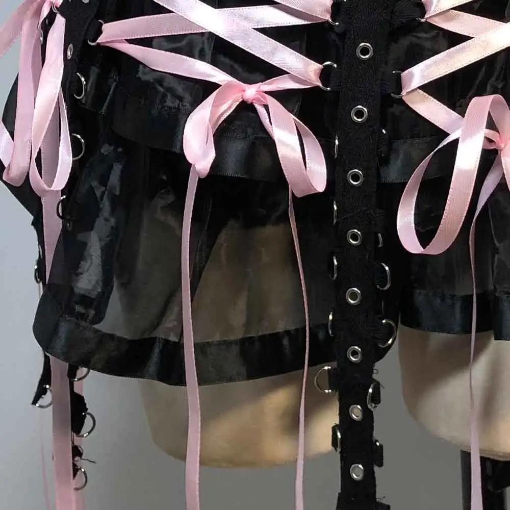 Punk Rock Pink Grunge Kawaii Hand Made Eco DIY E-Girls Rave Festival Goth Emo Street Wear Gothic Skirts Y2K TOPS 90s Glitch Core