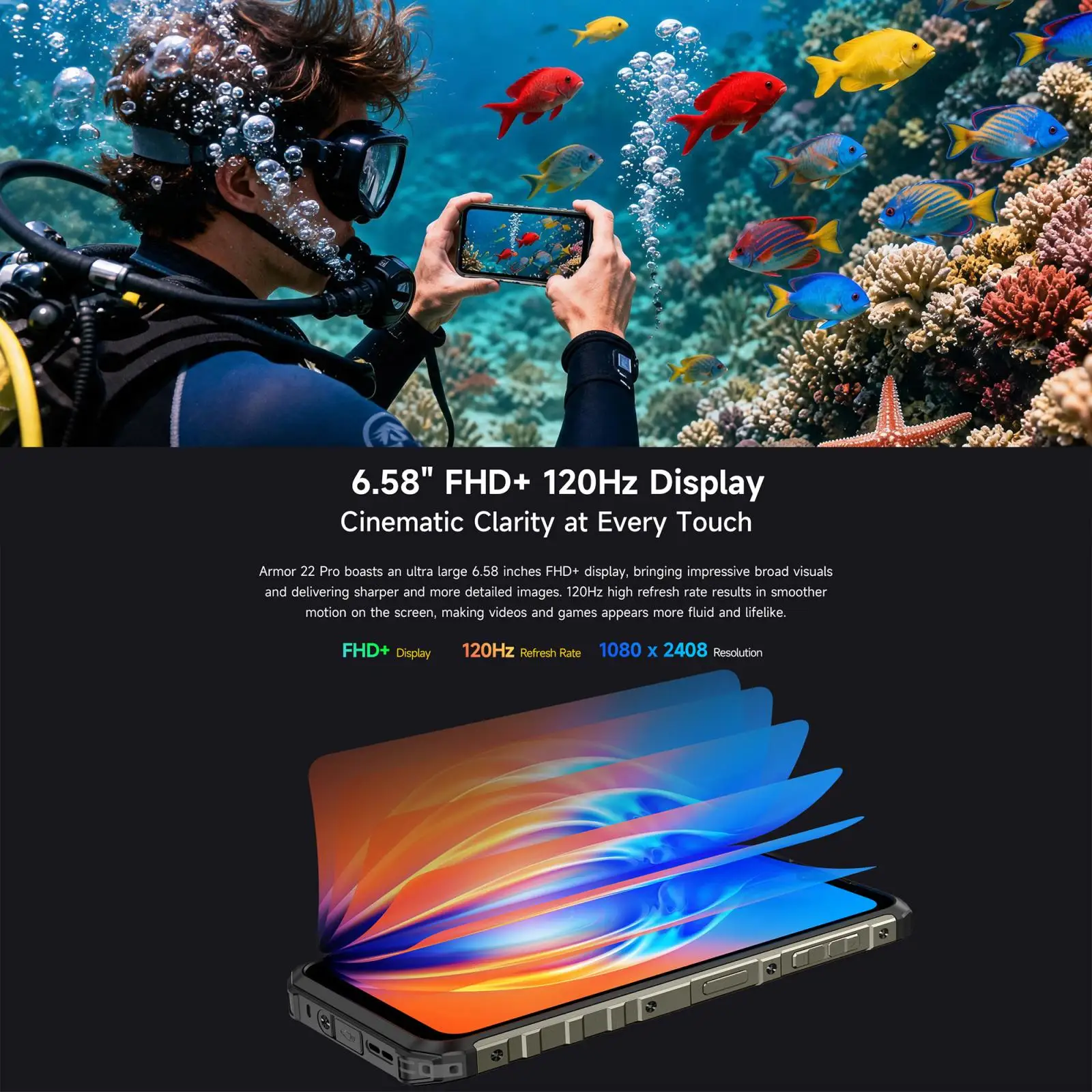 Ulefone Armor 22 Pro Rugged Phone 8GB+128GB / 256GB 6.58'' Android 16 Helio Helio G200 64MP Camera 6600mAh 33W 4G NFC Smartphone