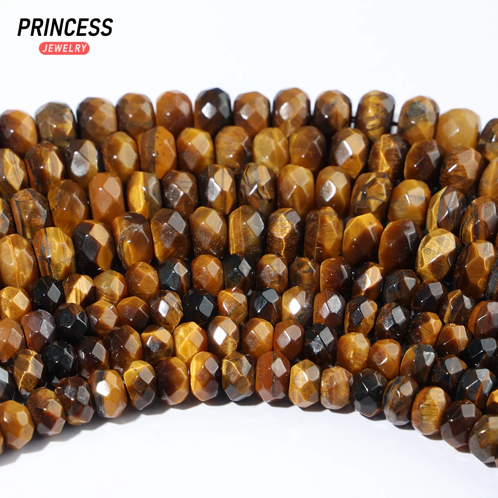 A+ Natural Yellow Tiger's Eye 4*6mm 5*8mm Faceted Rondelle Beads for Jewelry Making Bracelet Wholesale Beads DIY Accessories